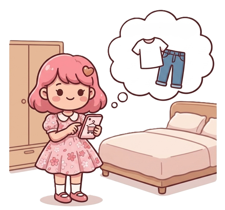 Sakura using Sakura Closet app to plan her wardrobe